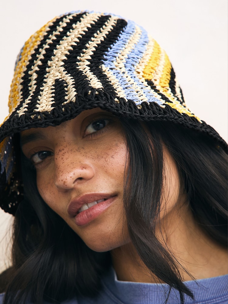 Multi Stripe Flat Top Crochet Bucket Hat - Image 2 of 5