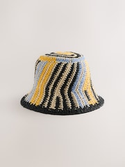 Multi Stripe Flat Top Crochet Bucket Hat - Image 3 of 5