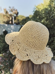 Natural Scalloped Crochet Bucket Hat - Image 4 of 8