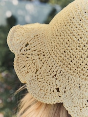 Natural Scalloped Crochet Bucket Hat - Image 5 of 8