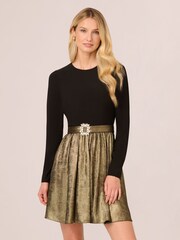 Adrianna by Adrianna Papell Black Jersey Metallic Short Dress - Image 1 of 7