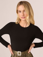 Adrianna by Adrianna Papell Black Jersey Metallic Short Dress - Image 5 of 7