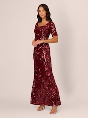 Adrianna Papell Red Elbow Sleeve Sequin Gown - Image 1 of 7