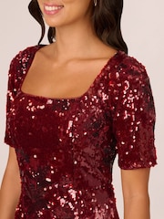 Adrianna Papell Red Elbow Sleeve Sequin Gown - Image 4 of 7
