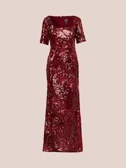Adrianna Papell Red Elbow Sleeve Sequin Gown - Image 6 of 7