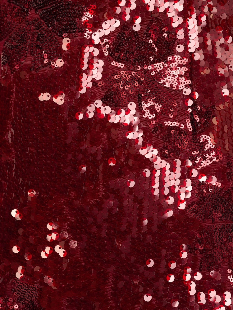 Adrianna Papell Red Elbow Sleeve Sequin Gown - Image 7 of 7