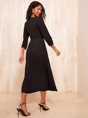Friends Like These Black Long Sleeve Gold Belted Tailored Midi Dress - Image 2 of 4