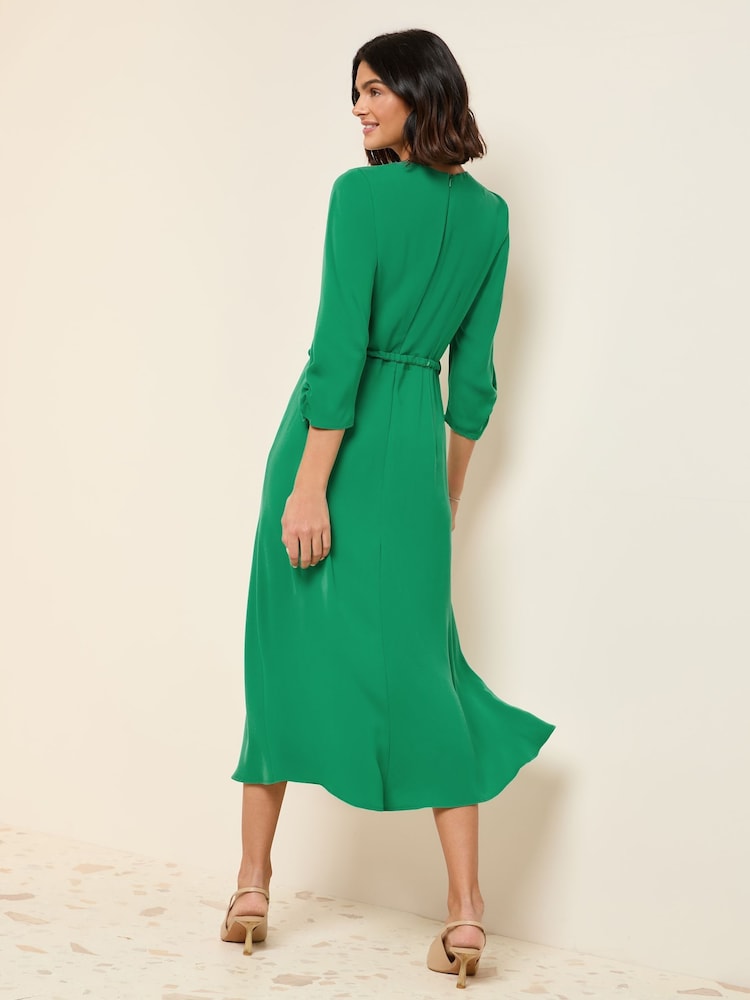 Friends Like These Green Long Sleeve Gold Belted Tailored Midi Dress - Image 2 of 5