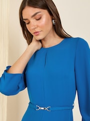 Friends Like These Cobalt Blue Long Sleeve Gold Belted Tailored Midi Dress - Image 4 of 5