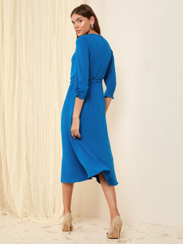 Friends Like These Cobalt Blue Long Sleeve Gold Belted Tailored Midi Dress - Image 5 of 5