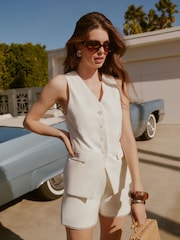 Friends Like These Ivory Premium Longline Trim Detail Tailored  Waistcoat - Image 1 of 6