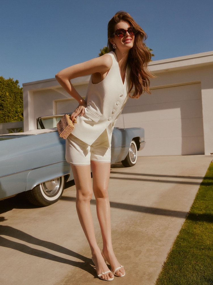 Friends Like These Ivory Premium Longline Trim Detail Tailored  Waistcoat - Image 2 of 6