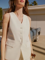 Friends Like These Ivory Premium Longline Trim Detail Tailored  Waistcoat - Image 3 of 6