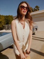 Friends Like These Ivory Premium Longline Trim Detail Tailored  Waistcoat - Image 5 of 6