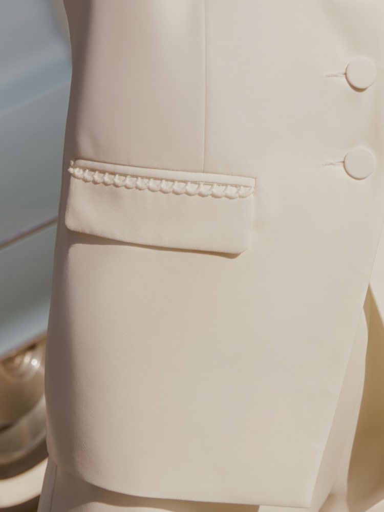 Friends Like These Ivory Premium Longline Trim Detail Tailored  Waistcoat - Image 6 of 6