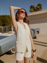 Friends Like These Ivory Premium Trim Detail Tailored Shorts - Image 2 of 5
