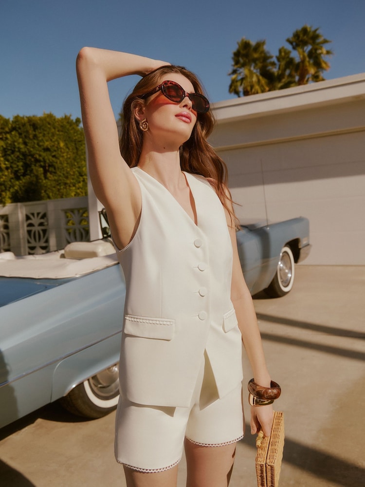 Friends Like These Ivory Premium Trim Detail Tailored Shorts - Image 2 of 5