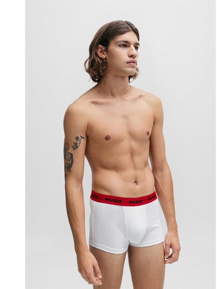 HUGO Red Logo-Waistband Stretch Cotton Trunks 3 Pack - Image 2 of 7