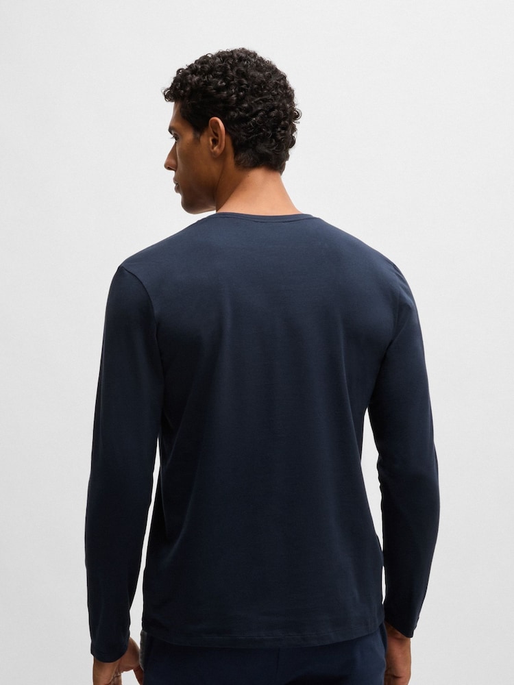 Синий - BOSS Stretch Cotton Long Sleeve T-Shirt - Image 2 of 5