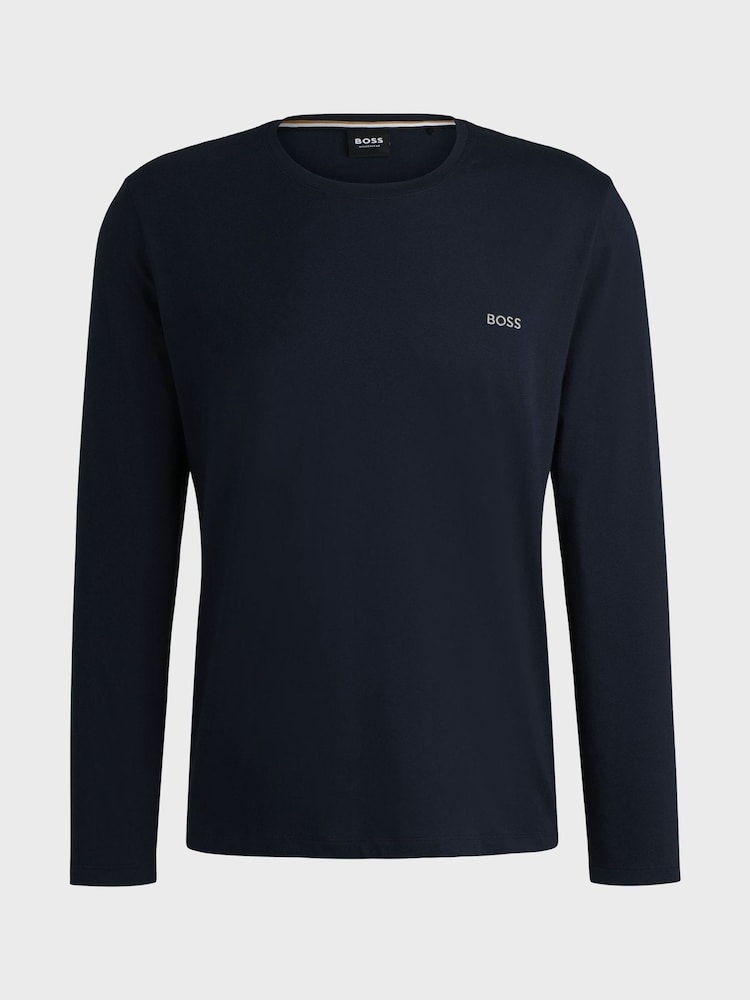 Синий - BOSS Stretch Cotton Long Sleeve T-Shirt - Image 5 of 5