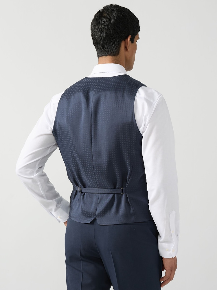 BOSS Blue White Slim Fit Wool Waistcoat - Image 2 of 5 BOSS Blue White Slim Fit Wool Waistcoat - Image 2 of 5
