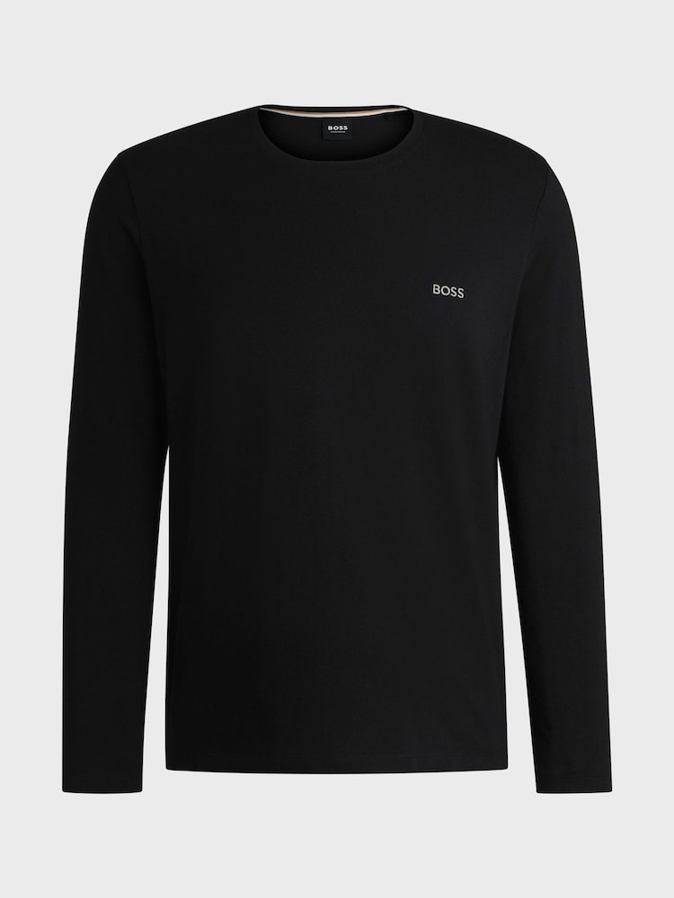 Черный - BOSS Stretch Cotton Long Sleeve T-Shirt - Image 5 of 5