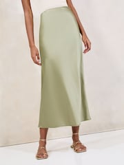 Lipsy Khaki Green Midi Satin Skirt - Image 2 of 5