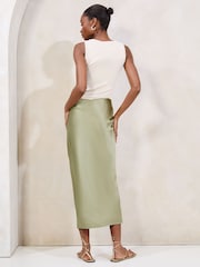 Lipsy Khaki Green Midi Satin Skirt - Image 5 of 5