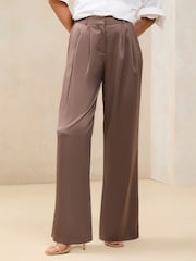 Lipsy Neutral Satin Wide Leg Trousers - Image 1 of 5