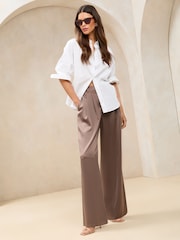 Lipsy Neutral Satin Wide Leg Trousers - Image 3 of 5