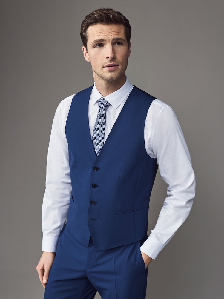 BOSS Blue Slim-Fit Wool Waistcoat - Image 1 of 5 BOSS Blue Slim-Fit Wool Waistcoat - Image 1 of 5
