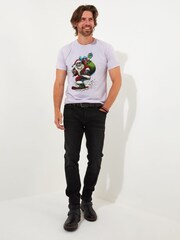 Joe Browns Purple Festive Novelty Christmas Snowboarding Santa Short Sleeve Graphic 100% Cotton T-Shirt - Image 3 of 5