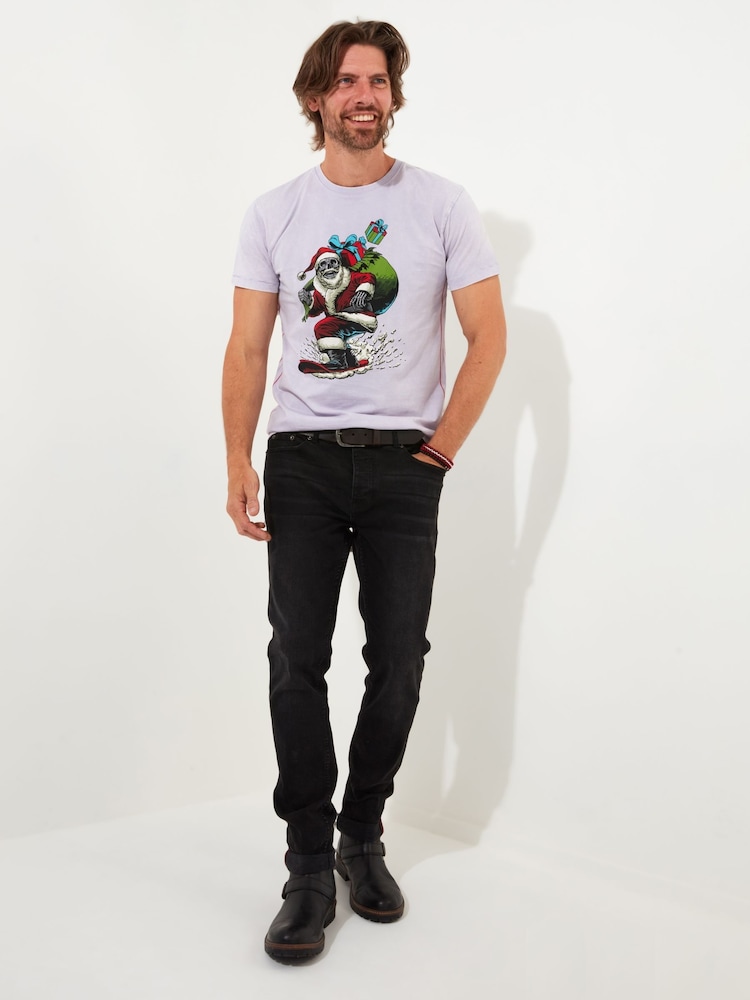 Joe Browns Purple Festive Novelty Christmas Snowboarding Santa Short Sleeve Graphic 100% Cotton T-Shirt - Image 3 of 5