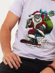Joe Browns Purple Festive Novelty Christmas Snowboarding Santa Short Sleeve Graphic 100% Cotton T-Shirt - Image 4 of 5