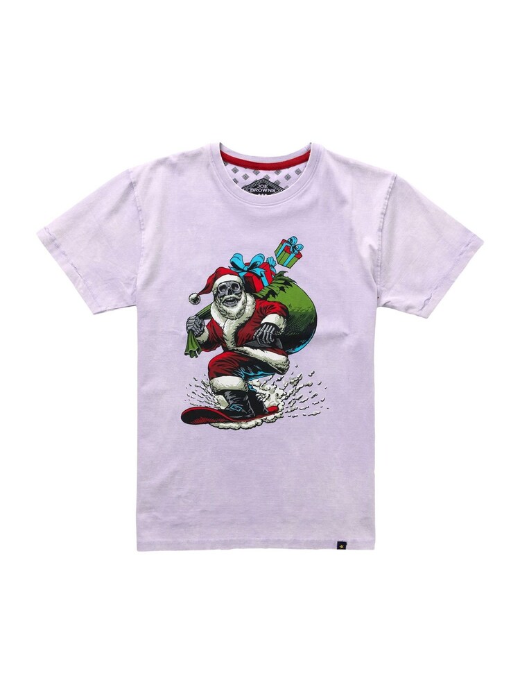 Joe Browns Purple Festive Novelty Christmas Snowboarding Santa Short Sleeve Graphic 100% Cotton T-Shirt - Image 5 of 5