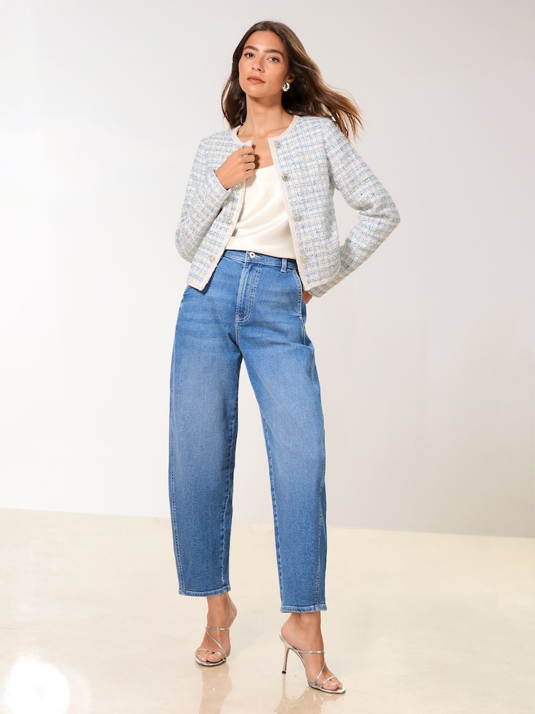 Lipsy Blue Cropped Boucle Blazer - Image 4 of 5