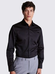 MOSS Black Tailored Fit 100% Cotton Sateen Shirt - Image 1 of 4