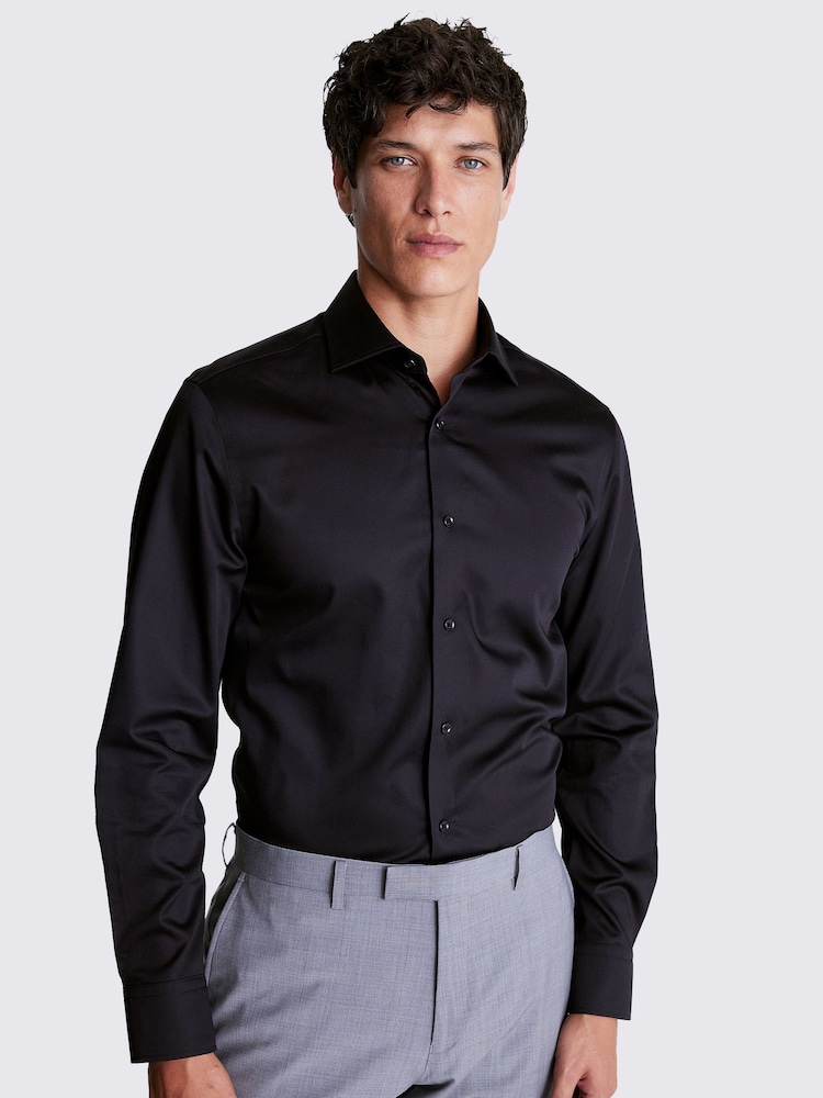 MOSS Black Tailored Fit 100% Cotton Sateen Shirt - Image 1 of 4 MOSS Black Tailored Fit 100% Cotton Sateen Shirt - Image 1 of 4