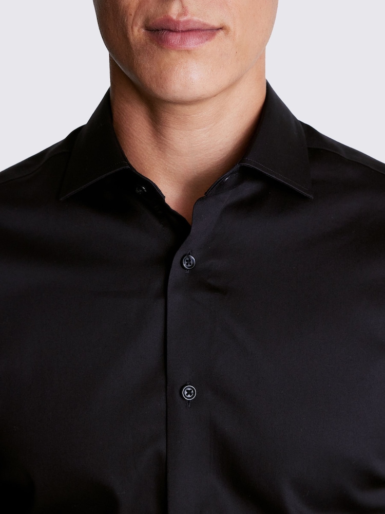 MOSS Black Tailored Fit 100% Cotton Sateen Shirt - Image 2 of 4 MOSS Black Tailored Fit 100% Cotton Sateen Shirt - Image 2 of 4