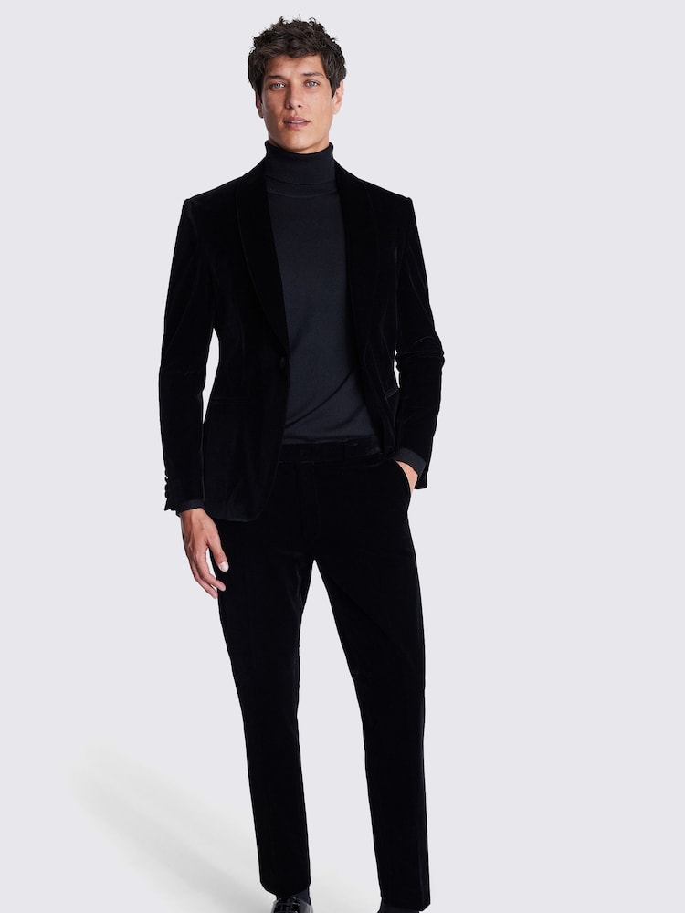 MOSS Black Slim Fit Velvet Suit Jacket - Image 2 of 5