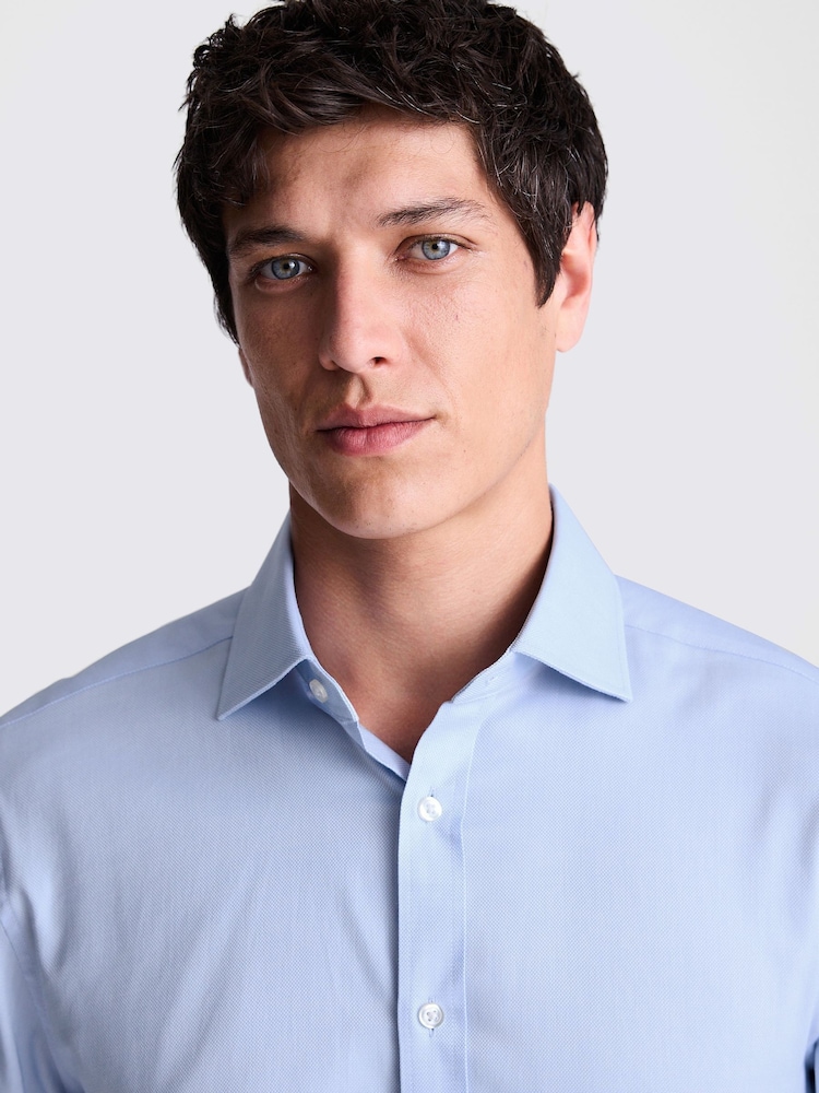 MOSS Blue Regular Fit Dobby Stretch Shirt - Image 2 of 5