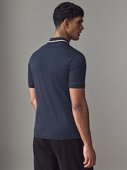 BOSS Blue Penrose Slim Fit Striped Collar Polo Shirt - Image 2 of 4