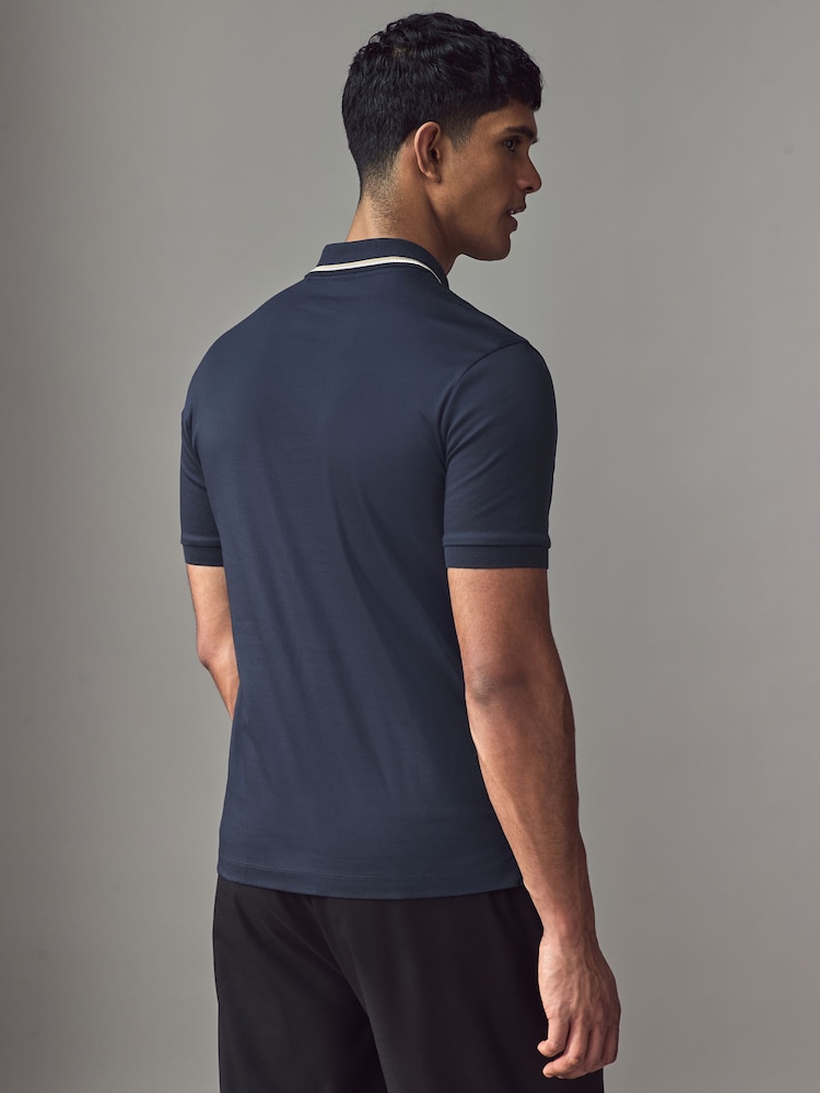 BOSS Blue Slim Fit Penrose Striped Collar Polo Shirt - Image 2 of 4 BOSS Blue Slim Fit Penrose Striped Collar Polo Shirt - Image 2 of 4