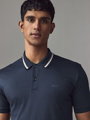 BOSS Blue Penrose Slim Fit Striped Collar Polo Shirt - Image 3 of 4