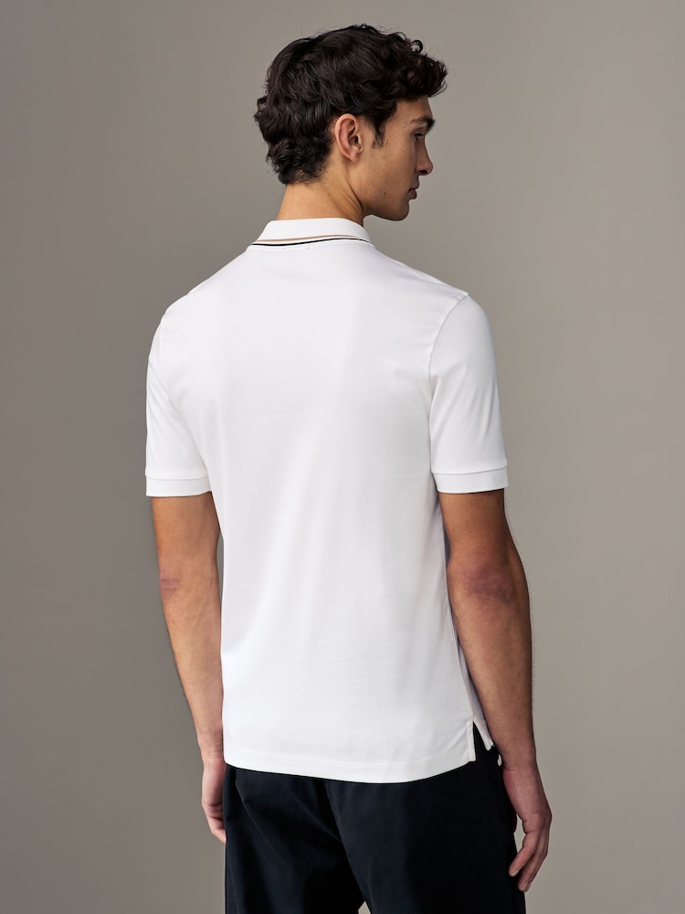 BOSS White Penrose Slim Fit Striped Collar Polo Shirt - Image 2 of 5