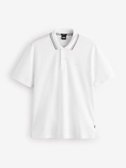 BOSS White Penrose Slim Fit Striped Collar Polo Shirt - Image 5 of 5