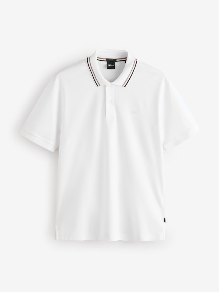 BOSS White Penrose Slim Fit Striped Collar Polo Shirt - Image 5 of 5