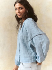 Light Blue Button Down Long Sleeve Doublecloth Blouse - Image 3 of 9