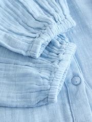 Light Blue Button Down Long Sleeve Doublecloth Blouse - Image 9 of 9