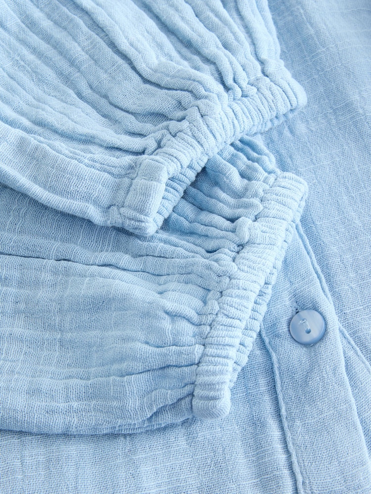 Light Blue Button Down Long Sleeve Doublecloth Blouse - Image 9 of 9